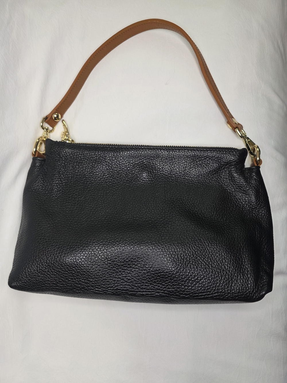 Valentina Genuine Leather Shoulder Bag | Made in Italy | Black Pebbled Leather